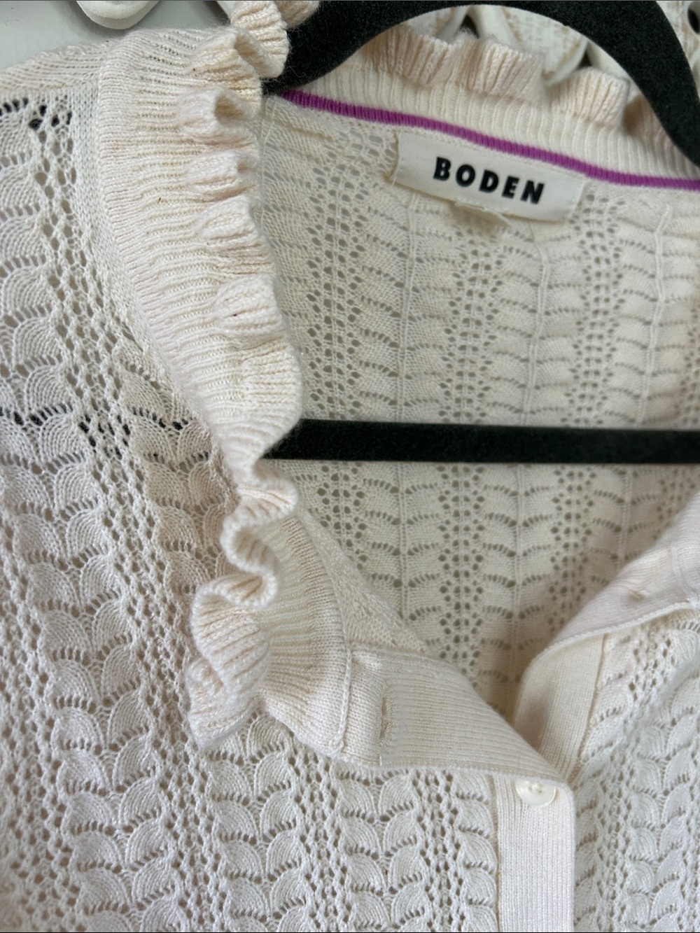 Boden Pointelle Frill Cardigan in Cream -cottagecore -ruffle - feminine - size M - Picture 4 of 7